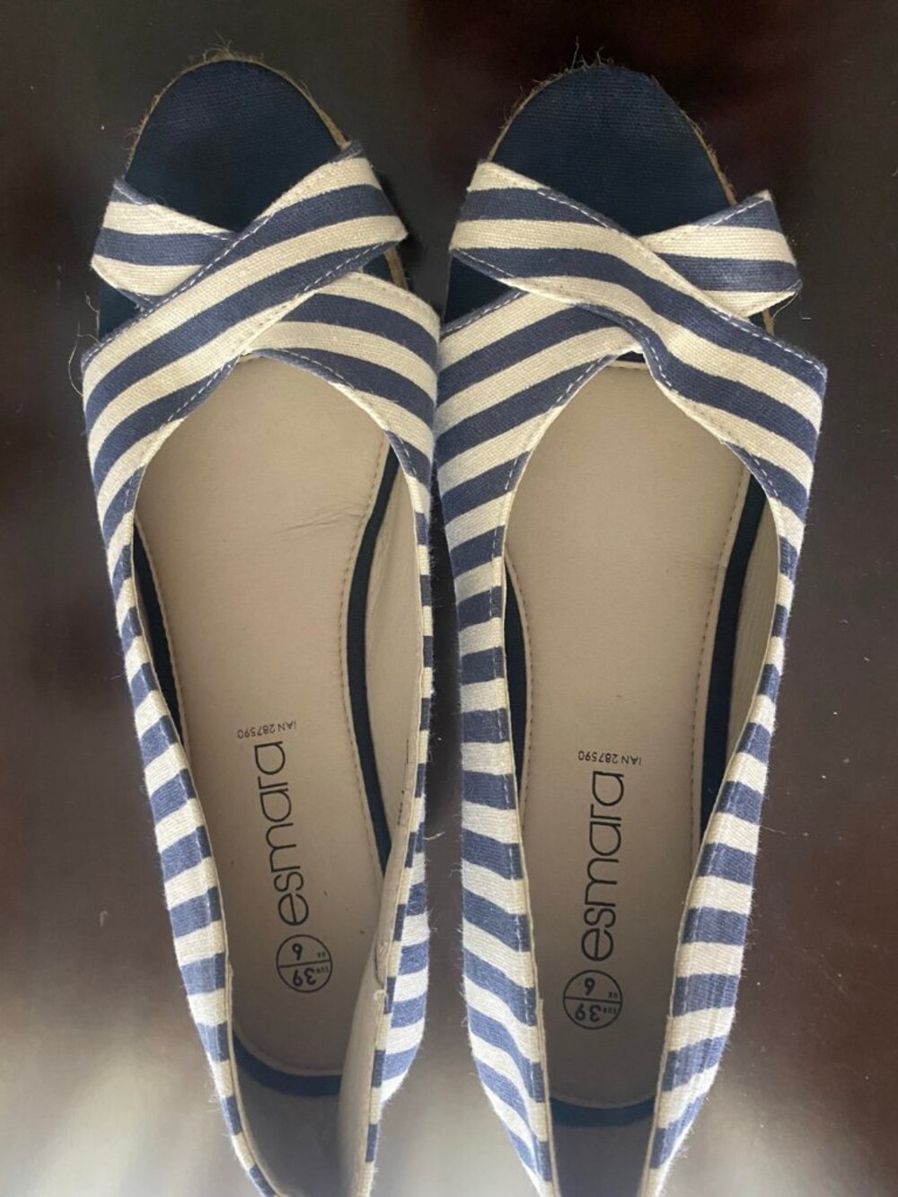Esmara Blue White Striped Espadrille Wedge Sandals Size 6